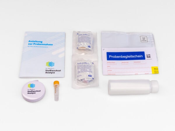 Die Verpackungsinhalte von Dr. Müller's Stoffwechselanalyse - dem sogenannten Stoffwechsel-Kit